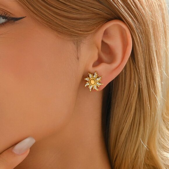 Sun Gold Stud Earrings 1.7mm Hypoallergenic Stainless Steel Celestial Jewelry Gi - Picture 3 of 7